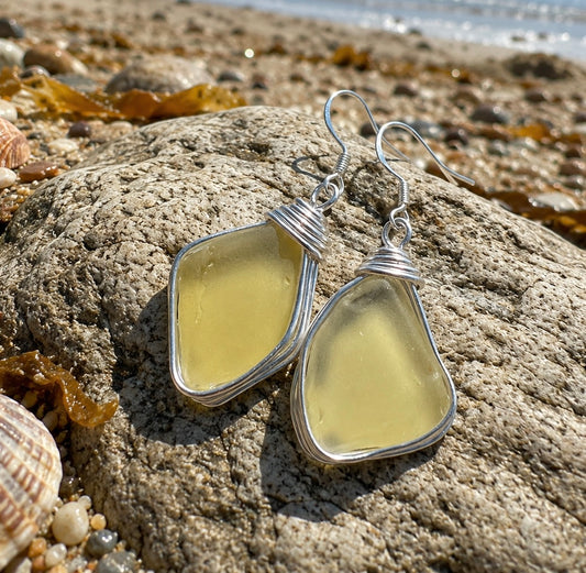Canary Island Rare Large Yellow Sea Glass Earrings