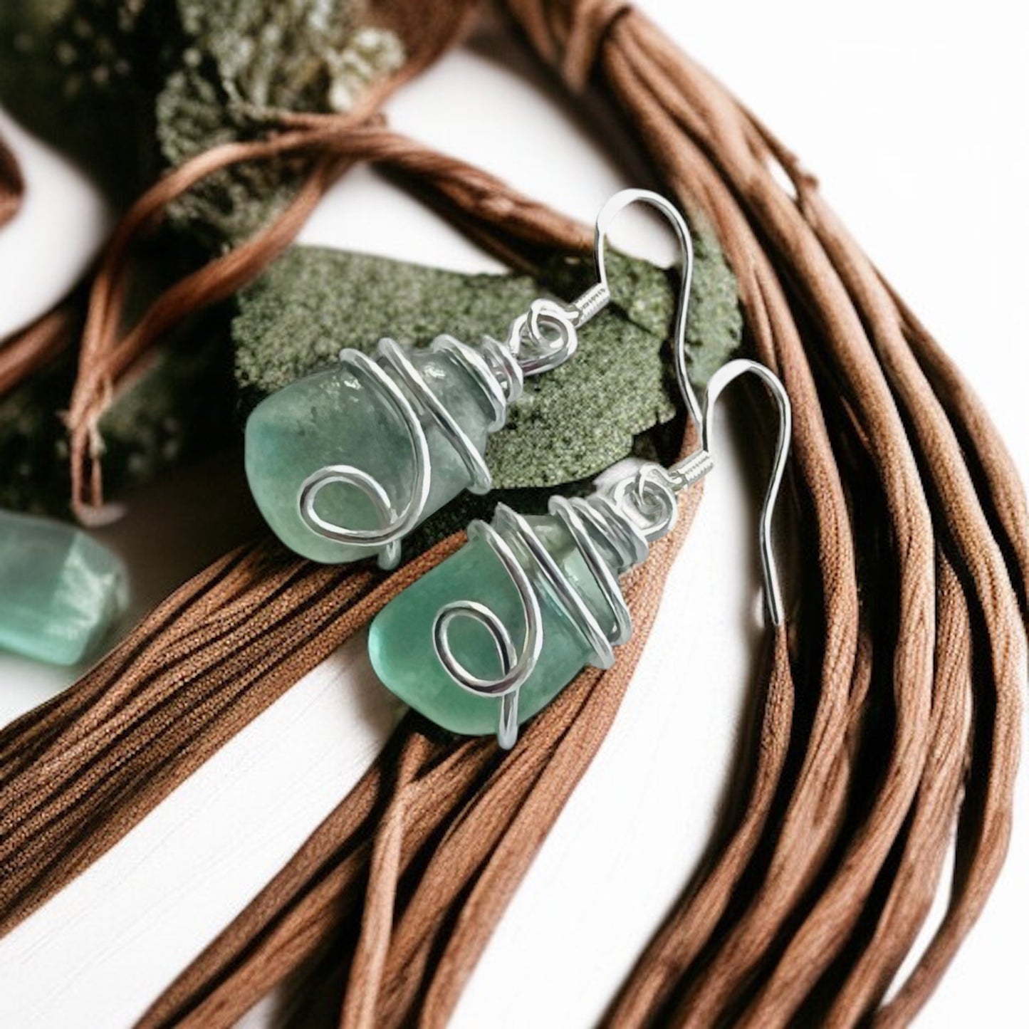 Turquoise Green Seaham Sea Glass Earrings