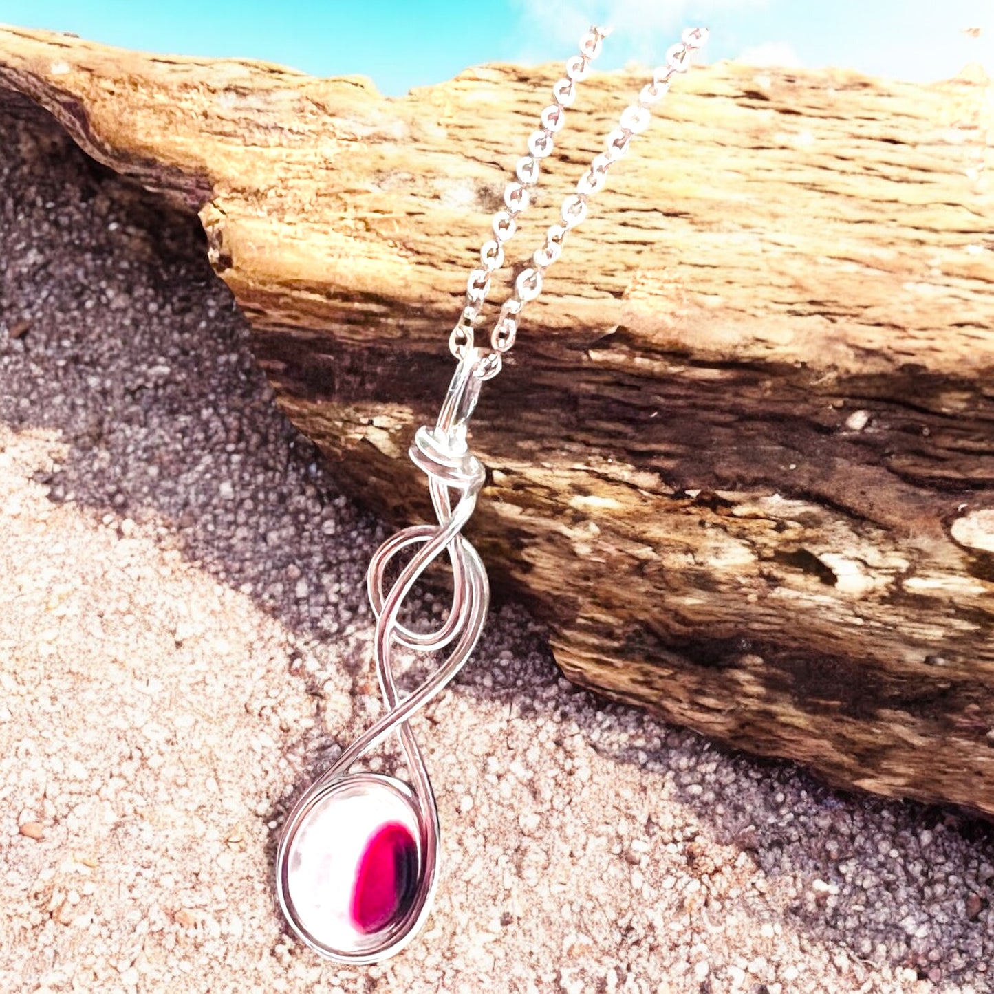 Rare Pink and Purple Seaham Sea Glass pendant