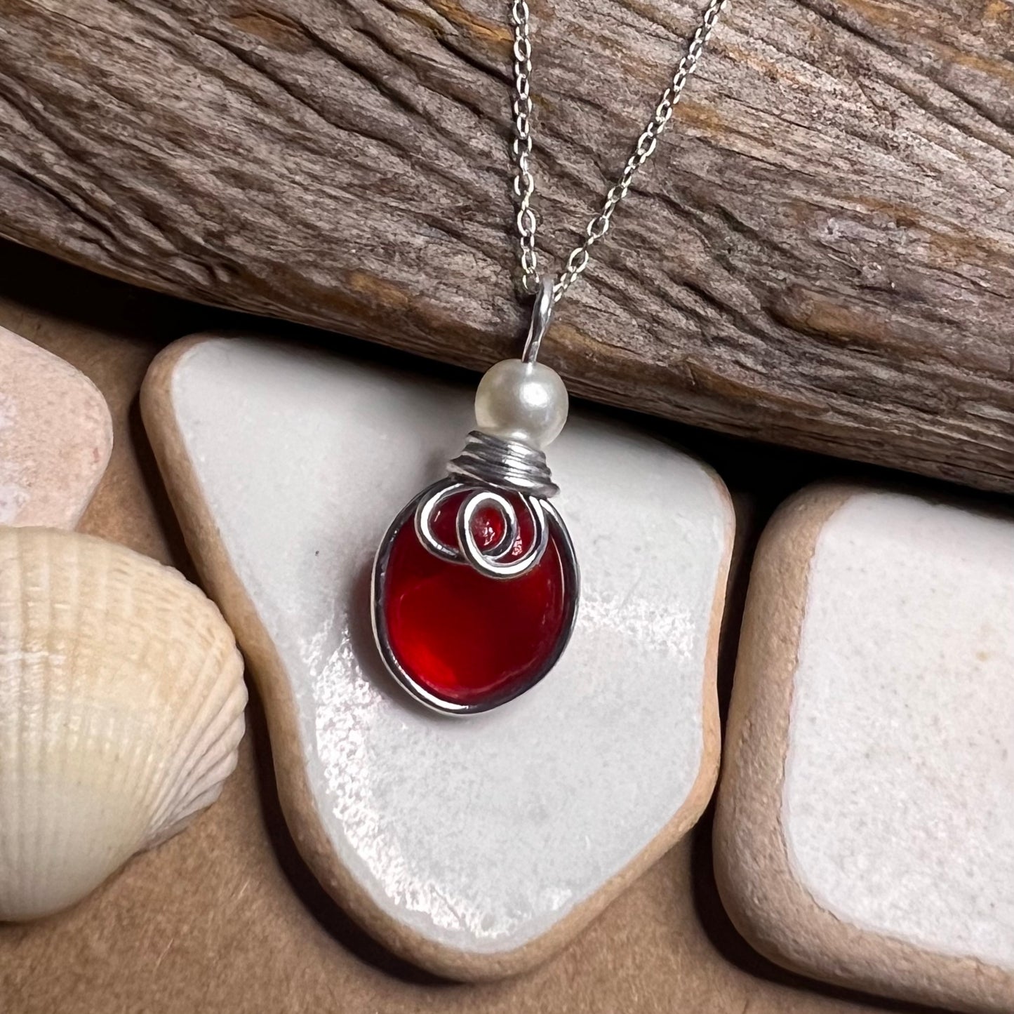 Very Rare Red Seaham Sea Glass Pendant