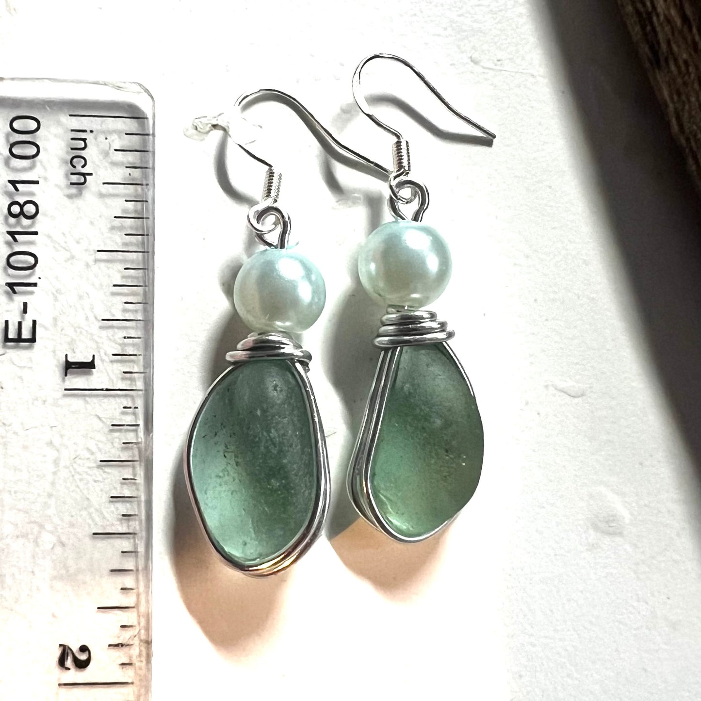 Sea Glass & Pearl Glass Bead Drop Earrings
