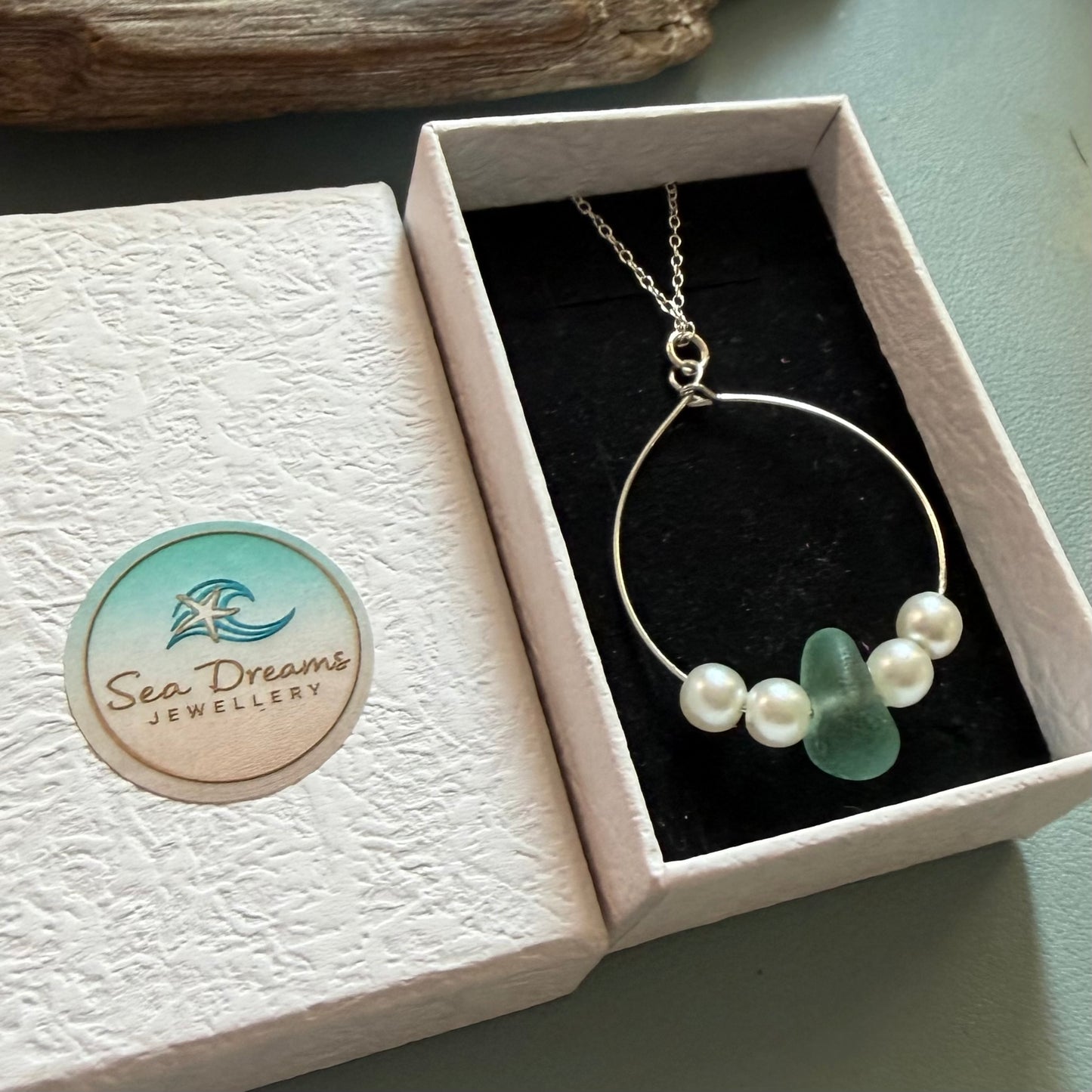Large Aqua Seaham Sea Glass Frame Pendant