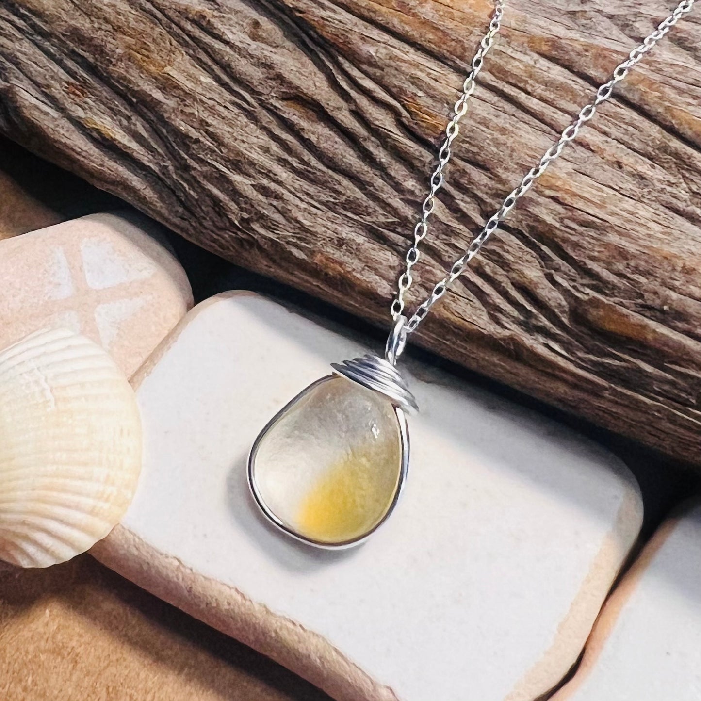 Yellow and White Seaham Sea Glass Multi Pendant