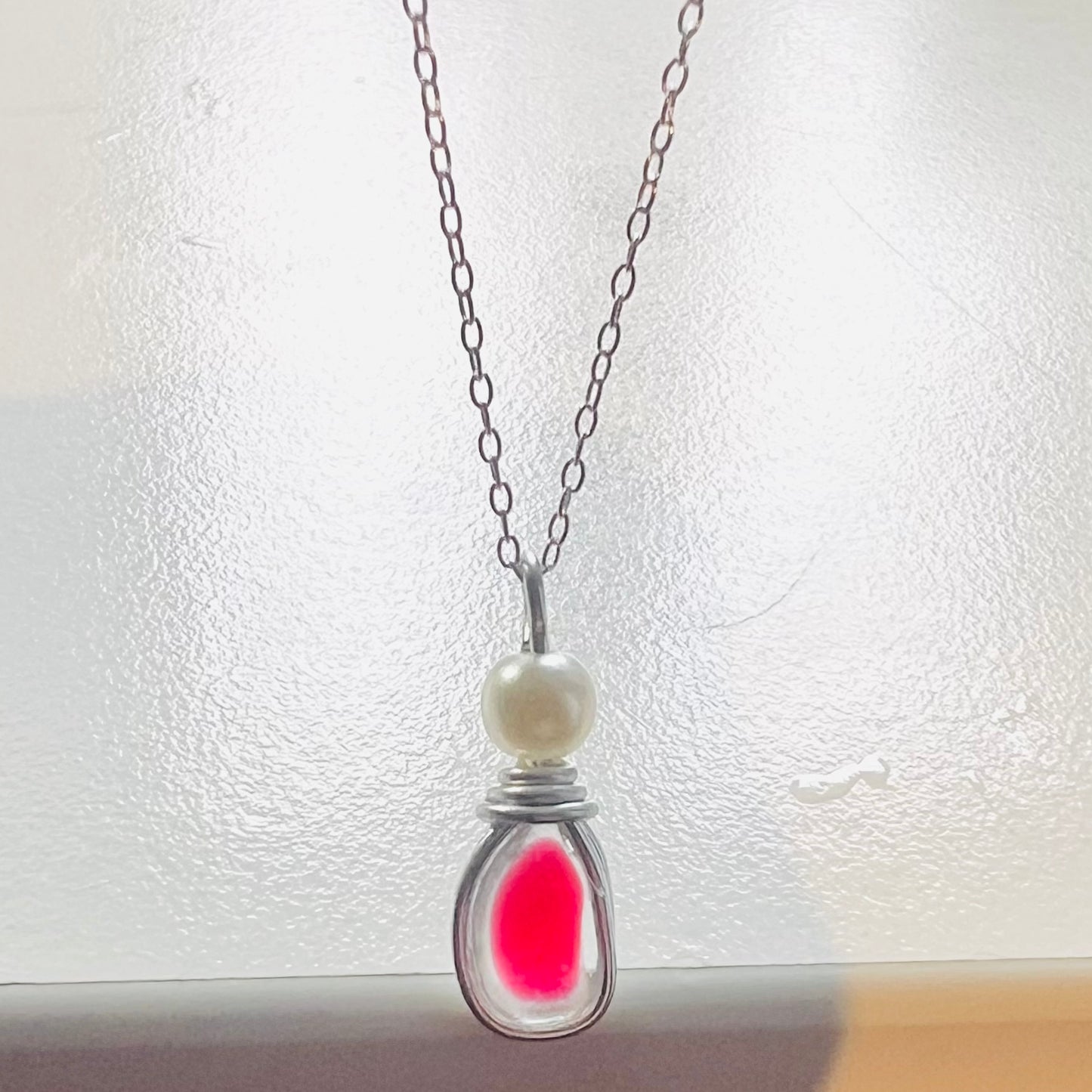 Pink & White Seaham Sea Glass Multi Pendant