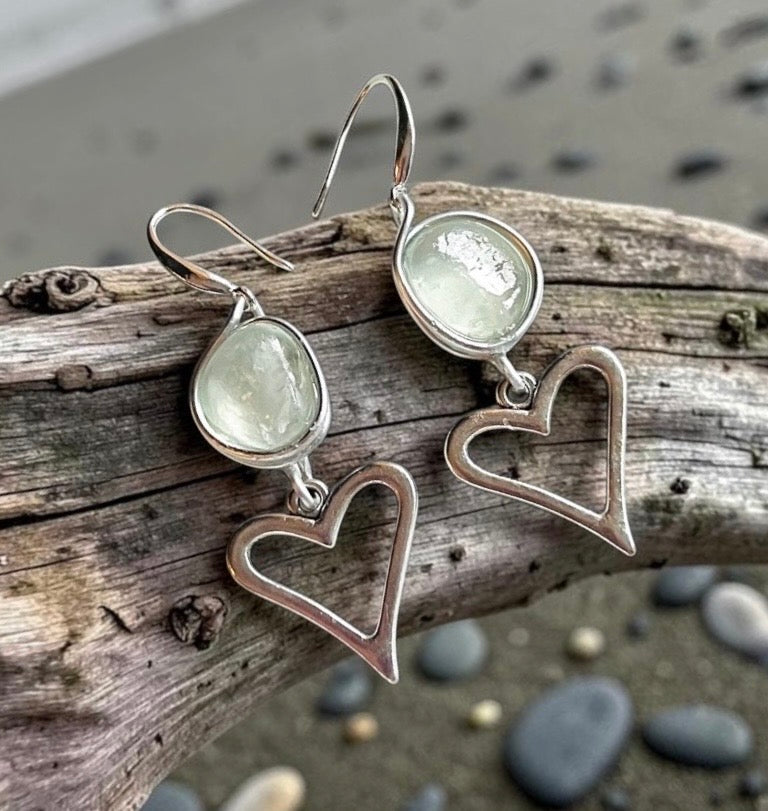 Seaham Sea Glass and Heart Dangly Earrings
