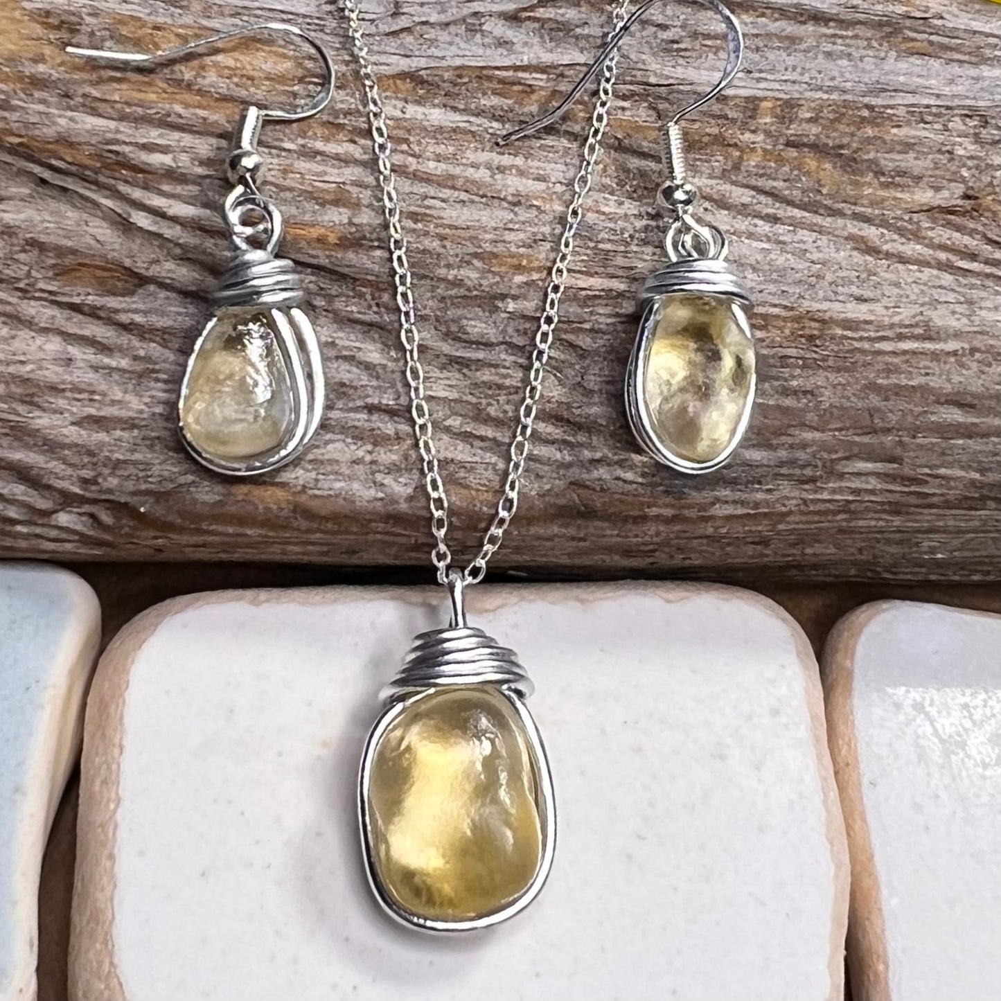Pale Yellow Seaham Sea Glass Jewellery Set