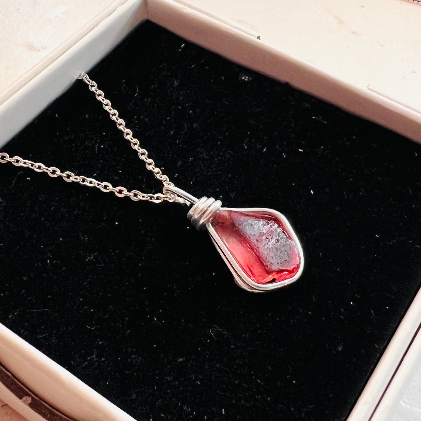 Coral Pink Seaham Sea Glass Multi Pendant