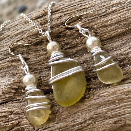 Yellow Seaham Sea Glass Jewellery Set