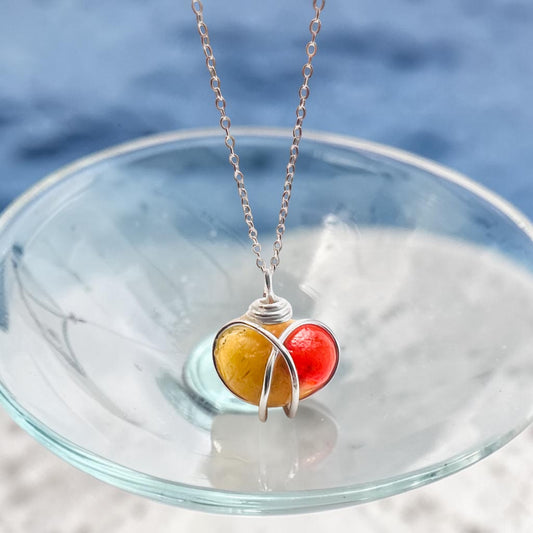 Very Rare Red and Orange Seaham Sea Glass Multi Pendant