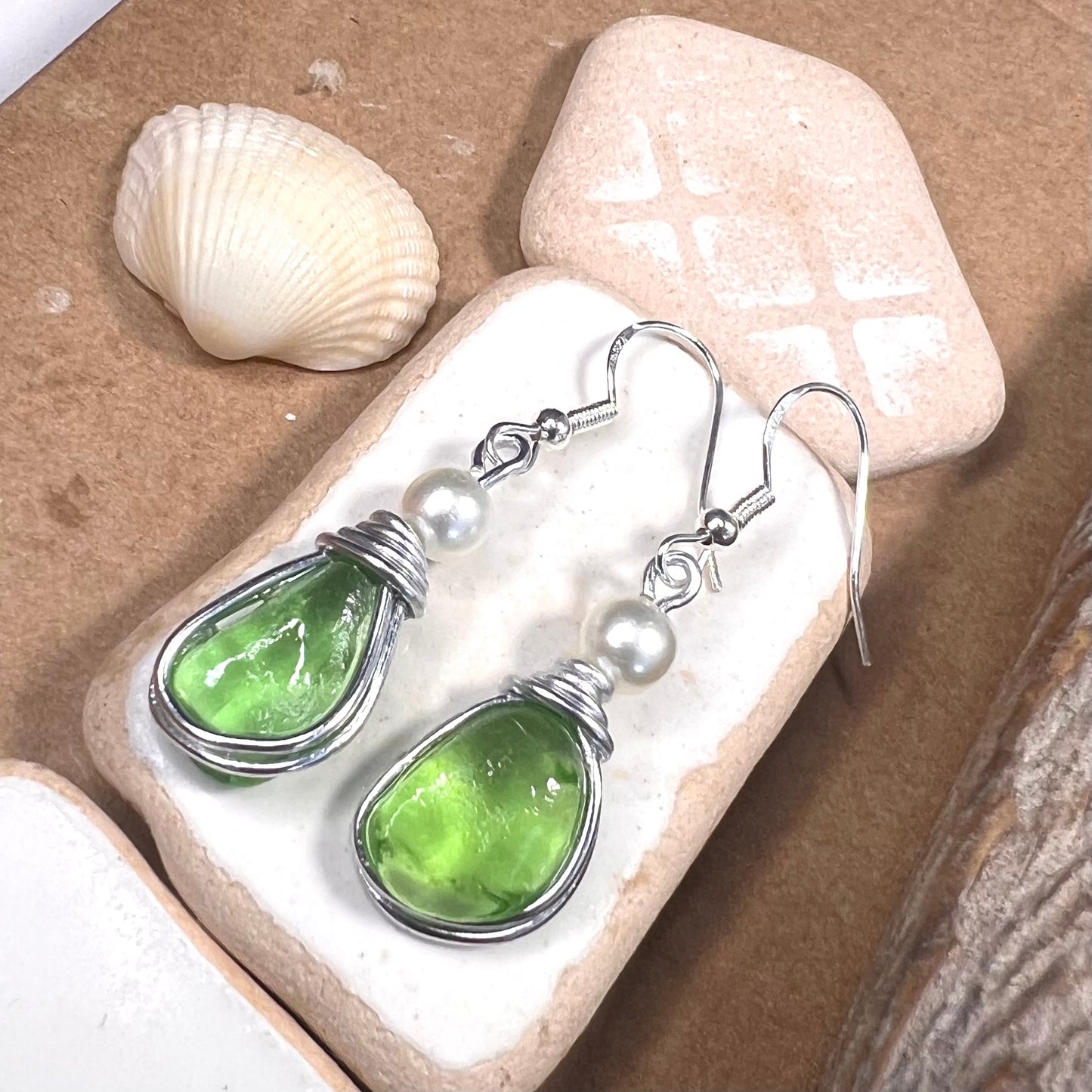 Bright Green Seaham Sea Glass Earrings