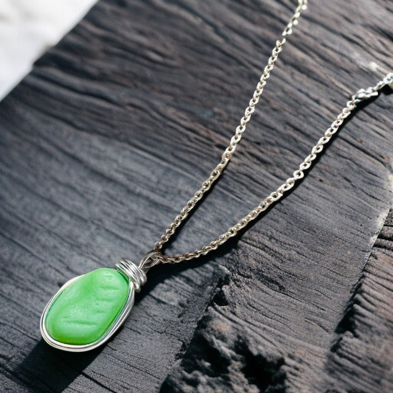 Chunky Rare Green UV Reactive Seaham Sea Glass Pendant