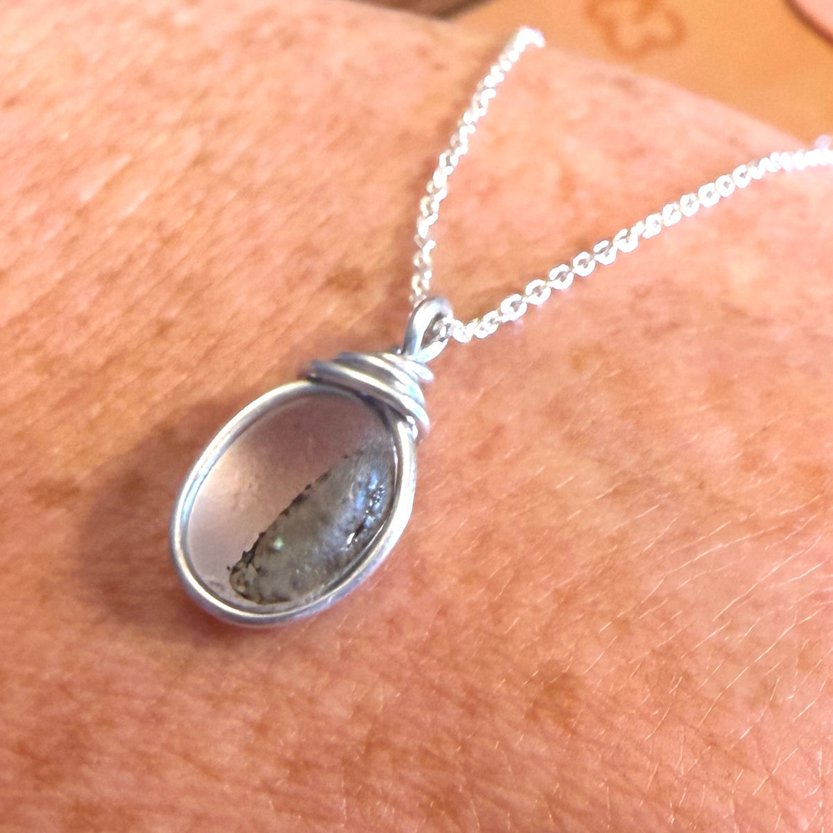 Small Olive and White Seaham Sea Glass Speckled Multi Pendant