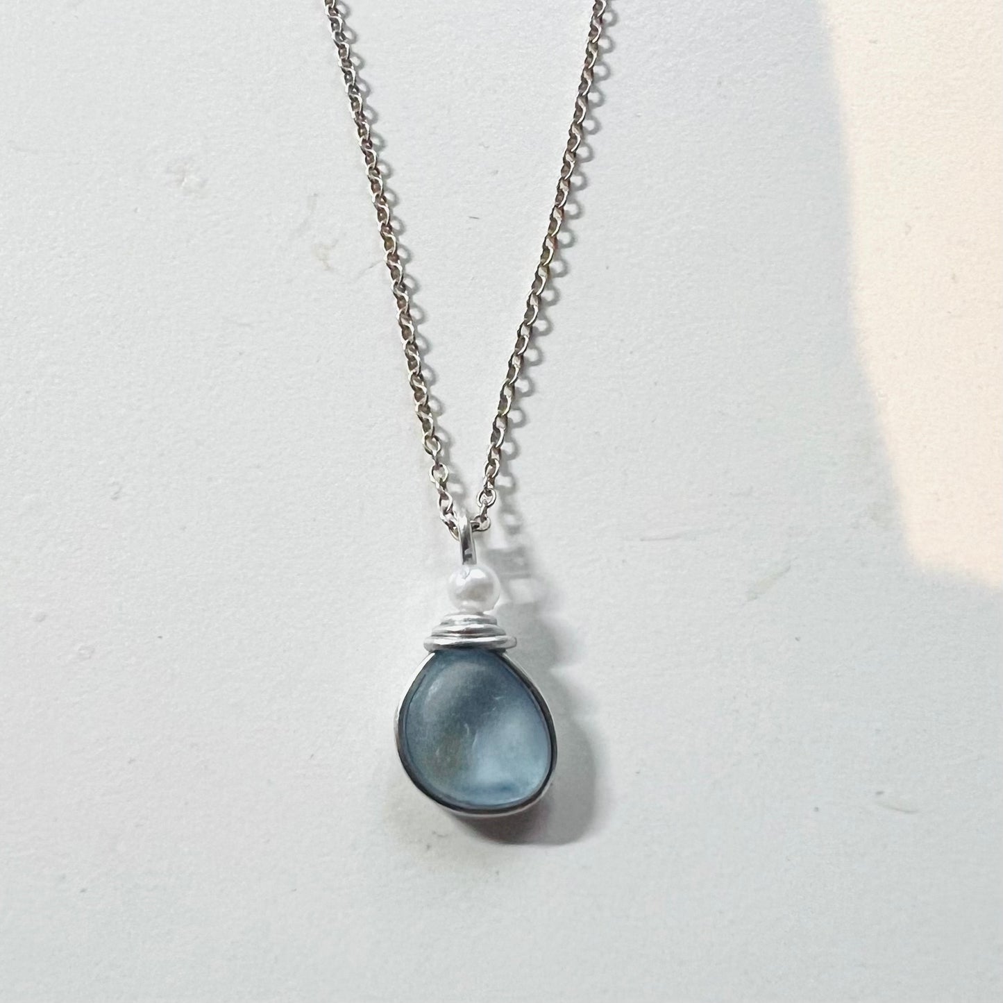 Dusky Blue Seaham Sea Glass Pendant