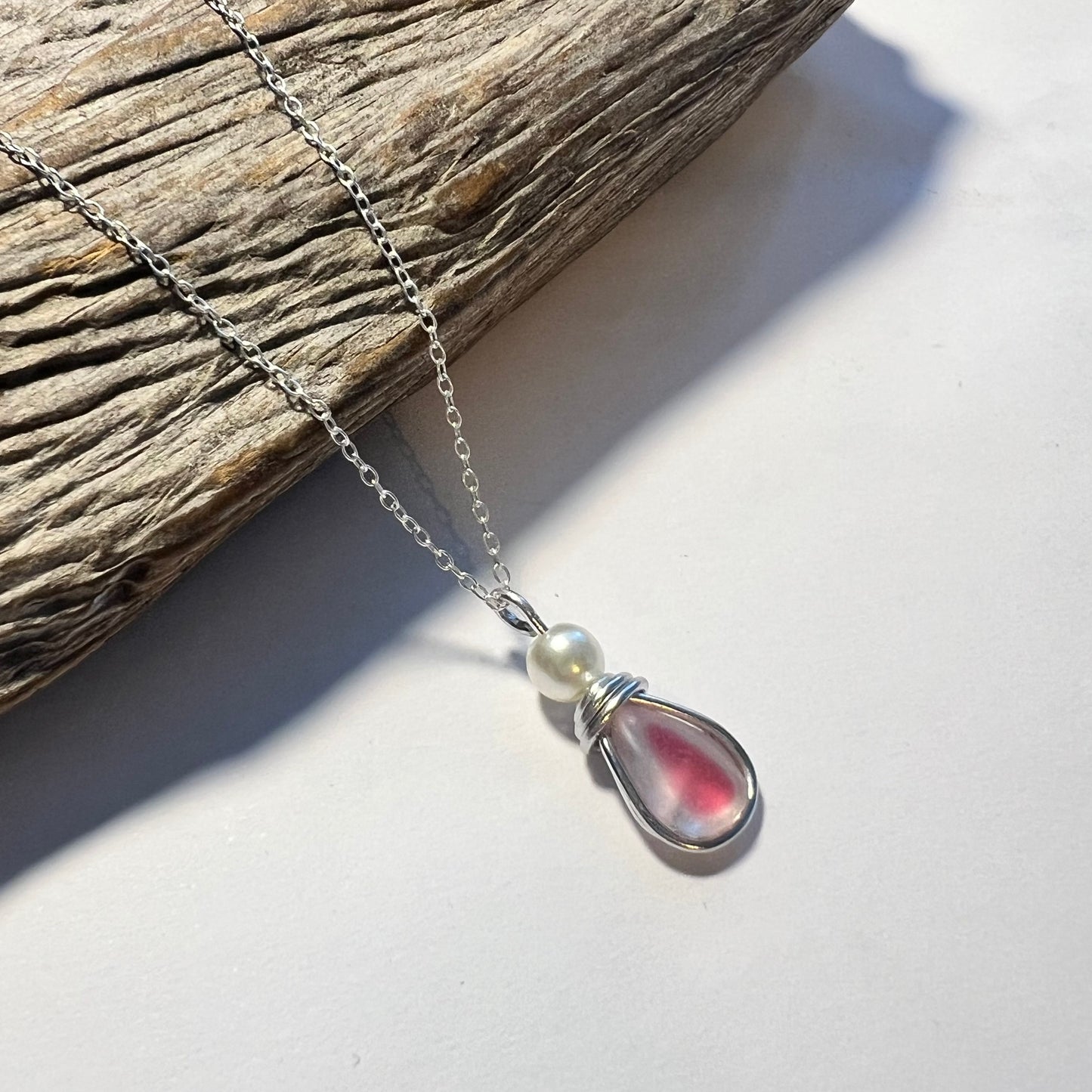 Pale Pink & White Seaham Sea Glass Multi Pendant