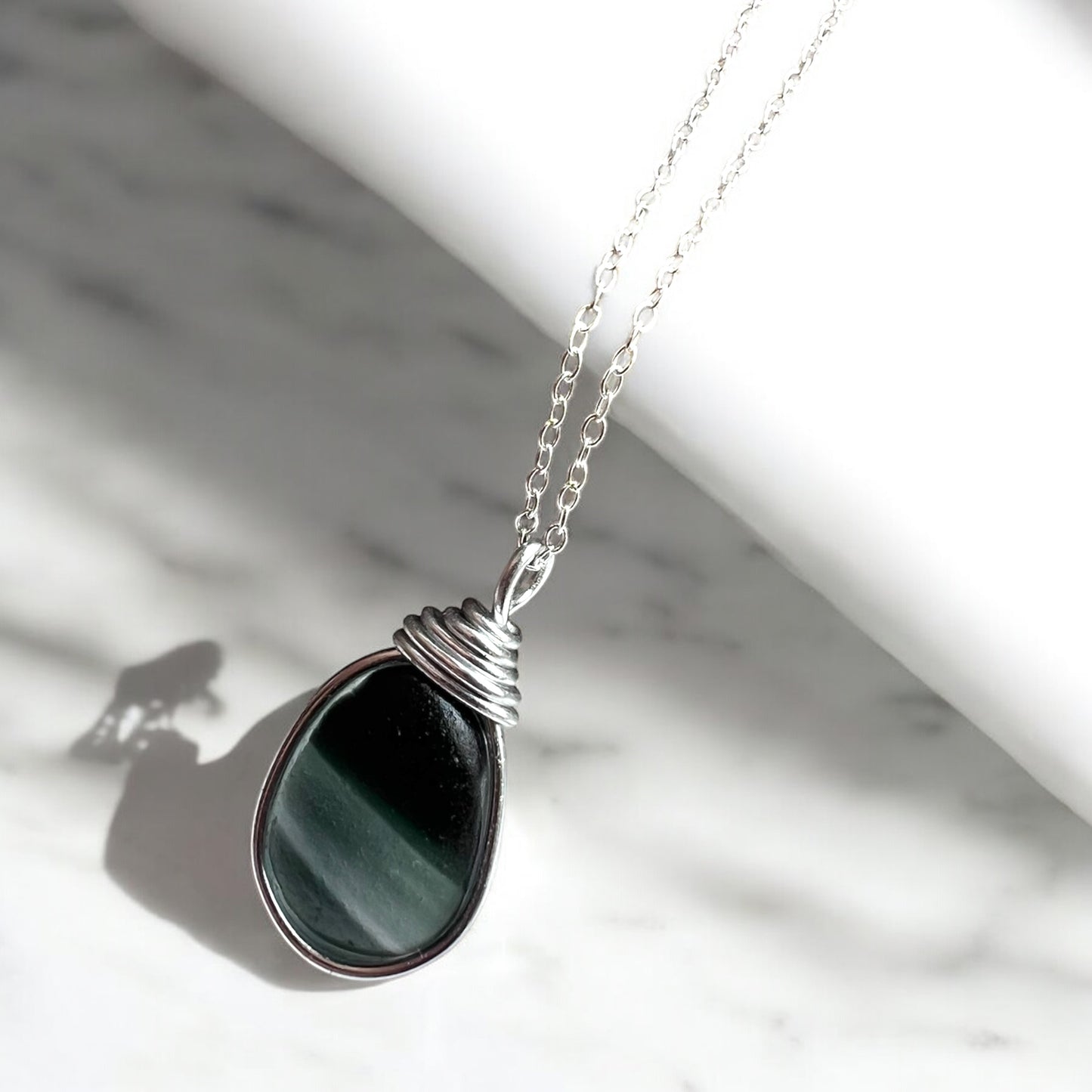 Rare Large Grey and Black Multi Tone Seaham Sea Glass Pendant