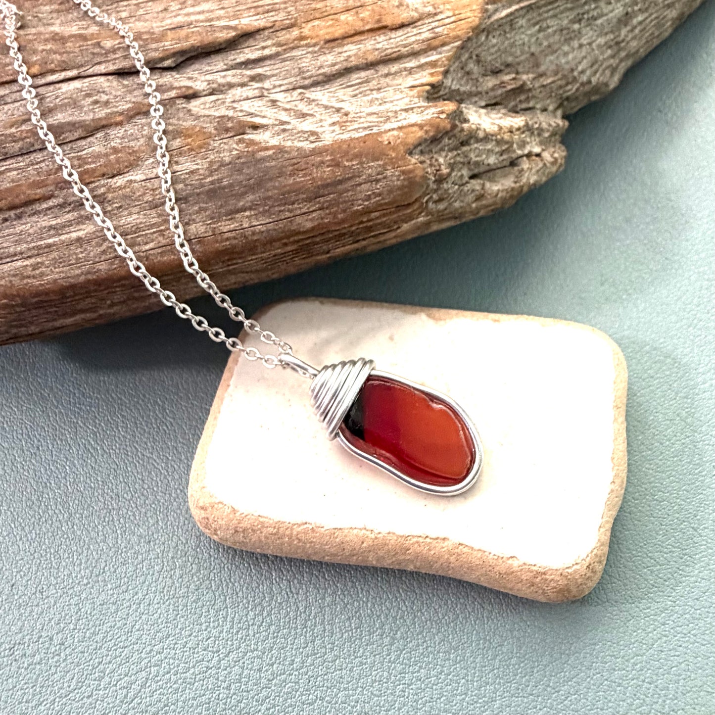 Very Rare Red and Orange Canary Islands Sea Glass Pendant