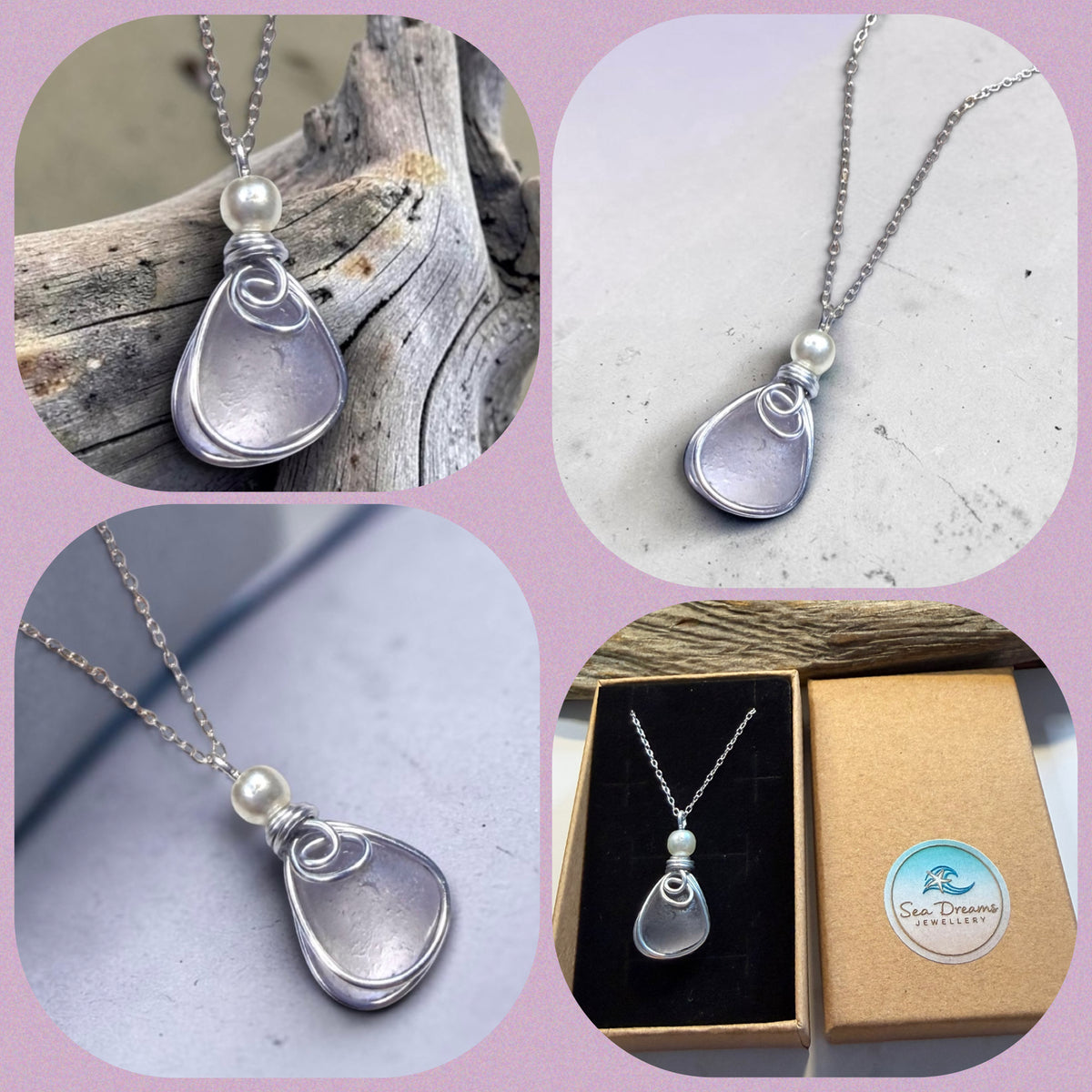 Rare Lilac Seaham Sea Glass Pendant
