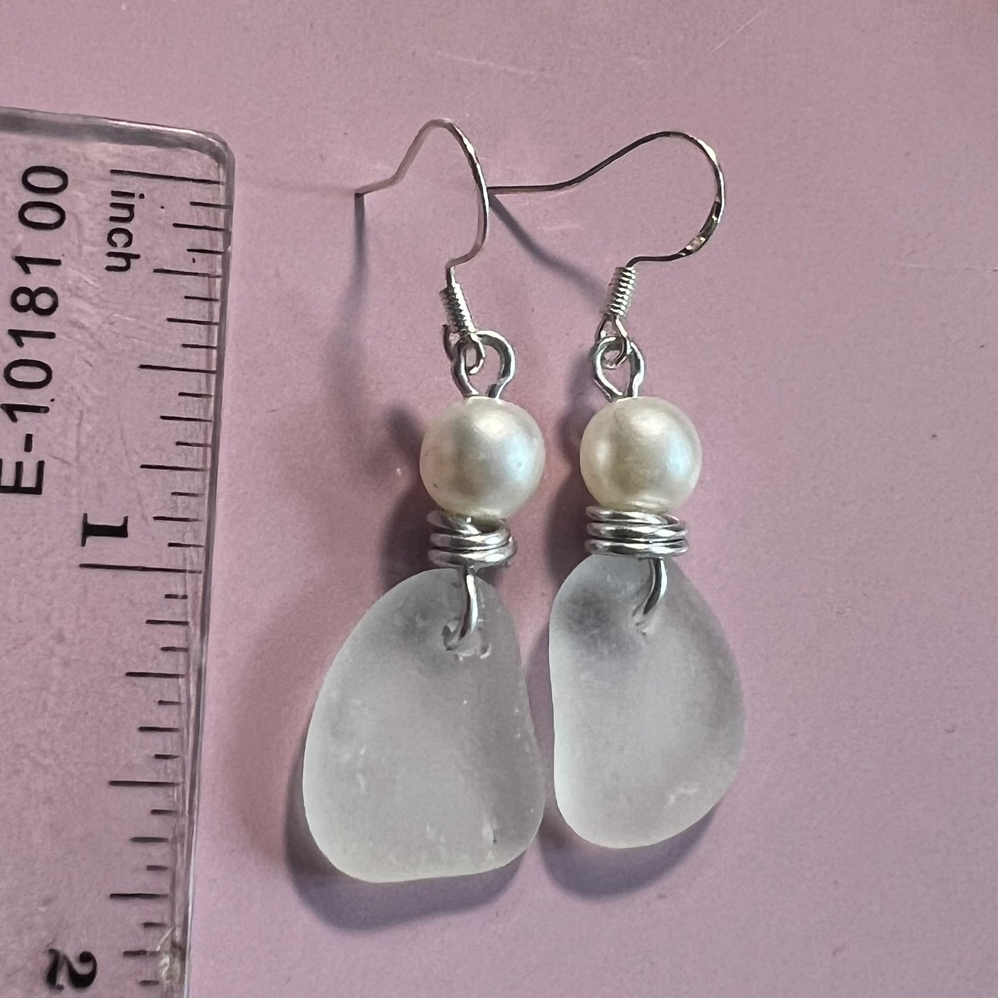 Frosty White Seaham Sea Glass Heart Earrings