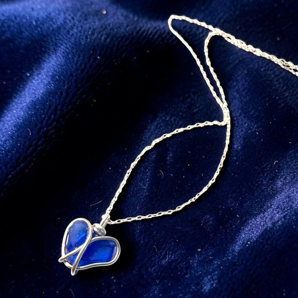 Deep Blue Seaham Sea Glass Heart Pendant