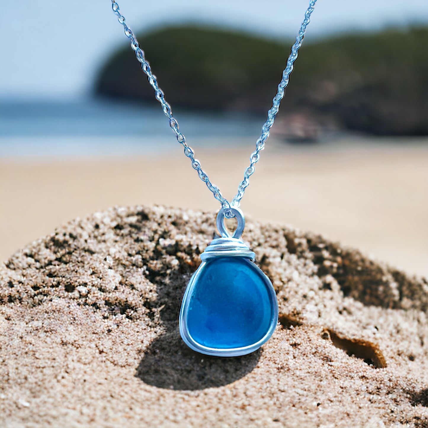 Rare Bright Turquoise Multi Tone  Seaham Sea Glass Nugget Pendant