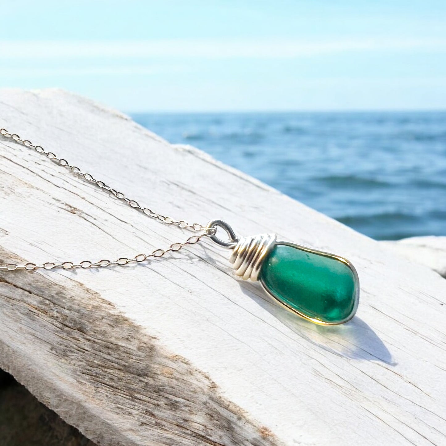 Turquoise Seaham Sea Glass and Glass Pearl Pendant