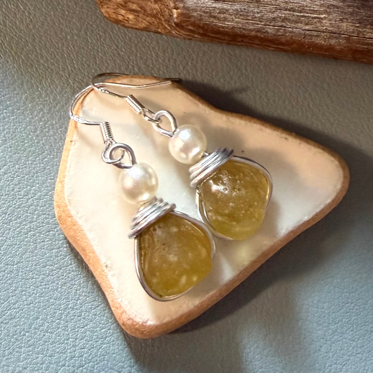 Yellow Seaham Sea Glass Earrings