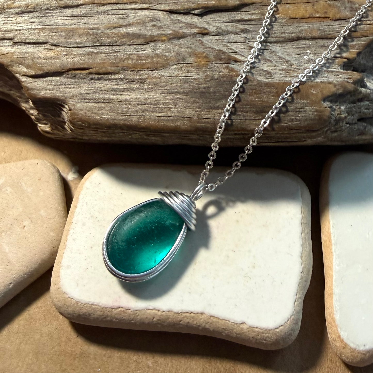 Canary Island Rare Turquoise Green Sea Glass Pendant l