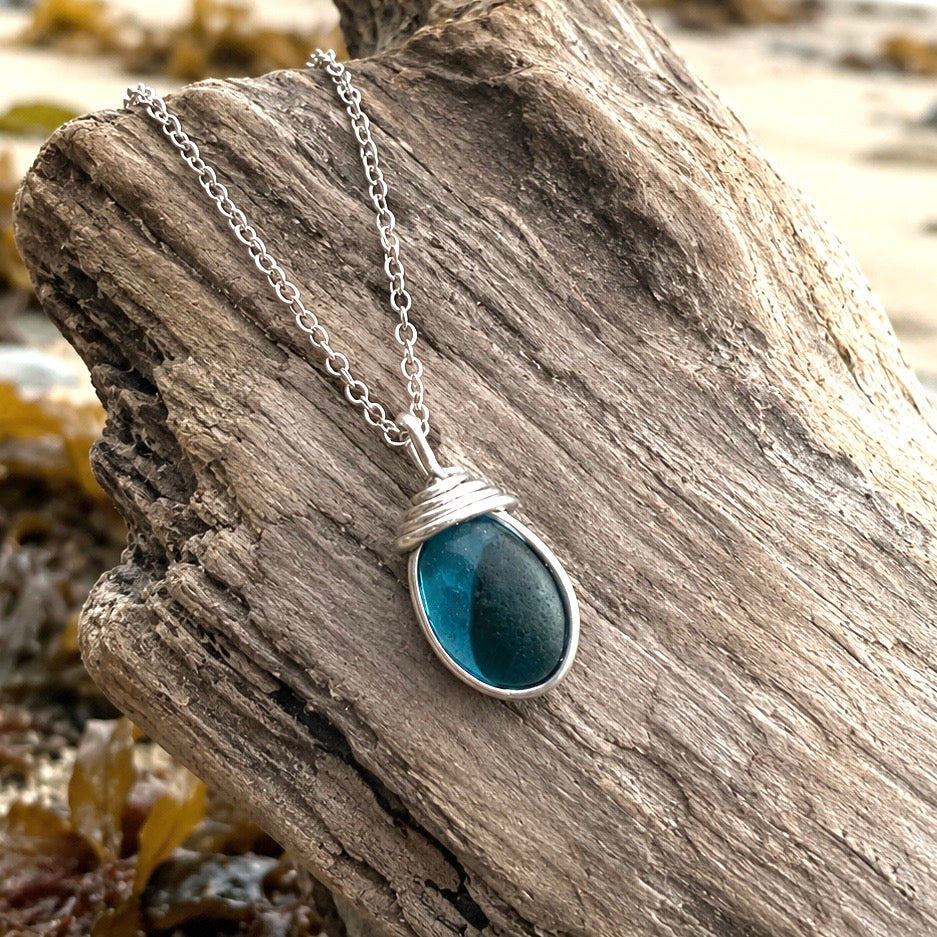 Seaham Sea Glass Multi Tone Turquoise Pendant