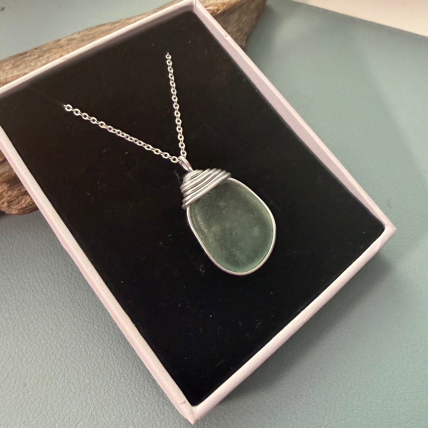 Aqua Green Seaham Sea Glass Pendant