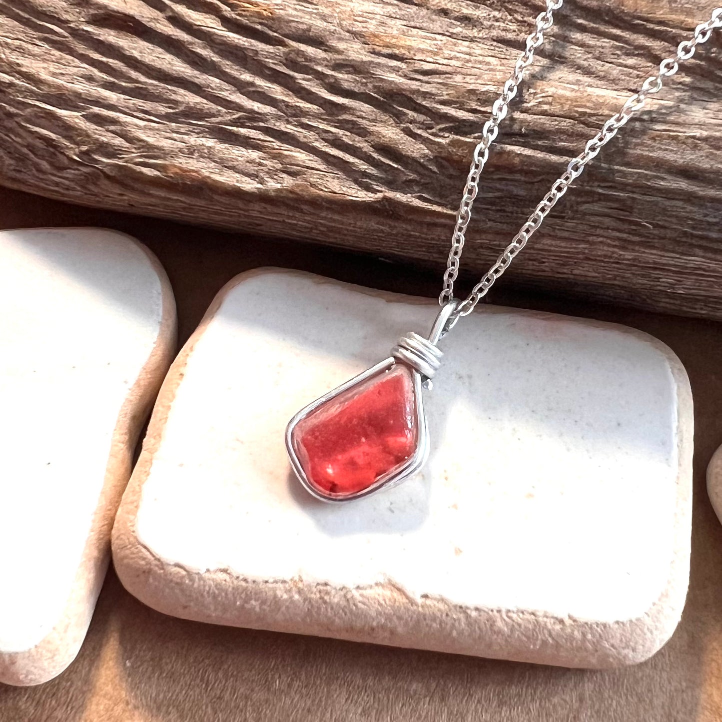 Coral Pink Seaham Sea Glass Multi Pendant