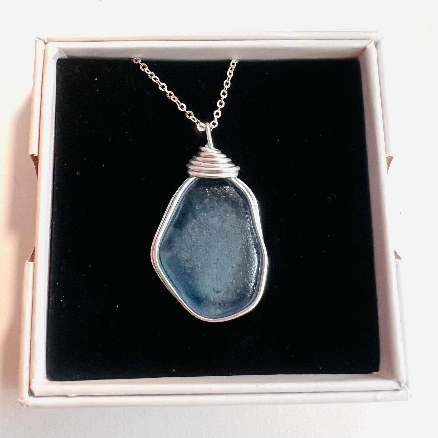 Large Dusky Blue Seaham Sea Glass Pendant