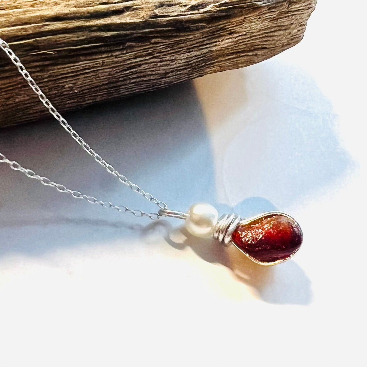 Rare Deep Red/Orange Seaham Sea Glass  Pendant