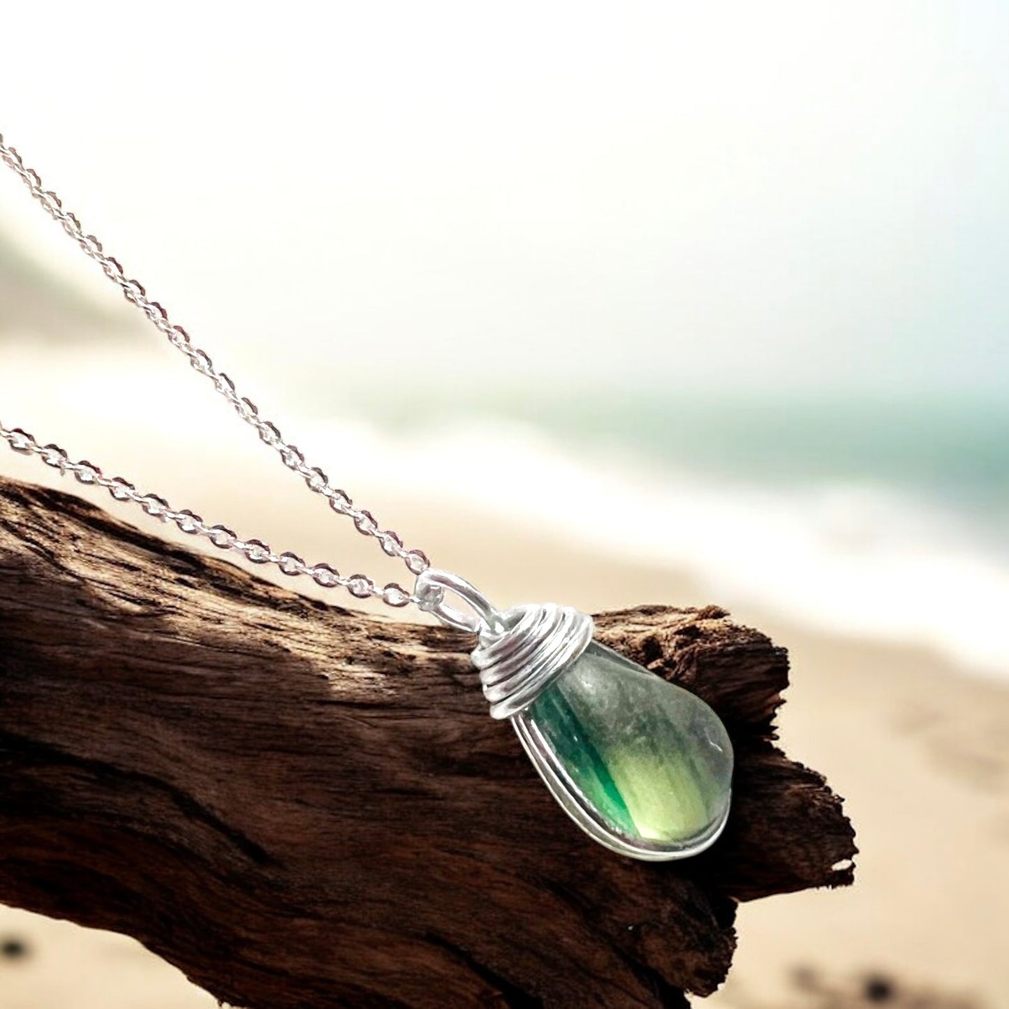 Mixed Green Seaham Sea Glass Multi Pendant