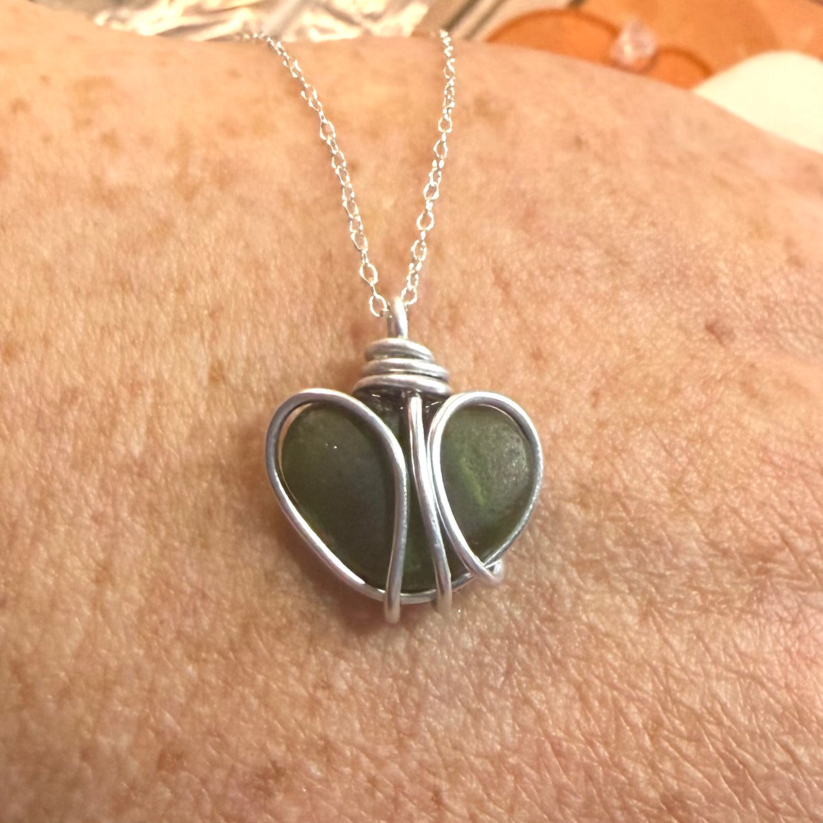 Green Sea Glass Heart Pendant