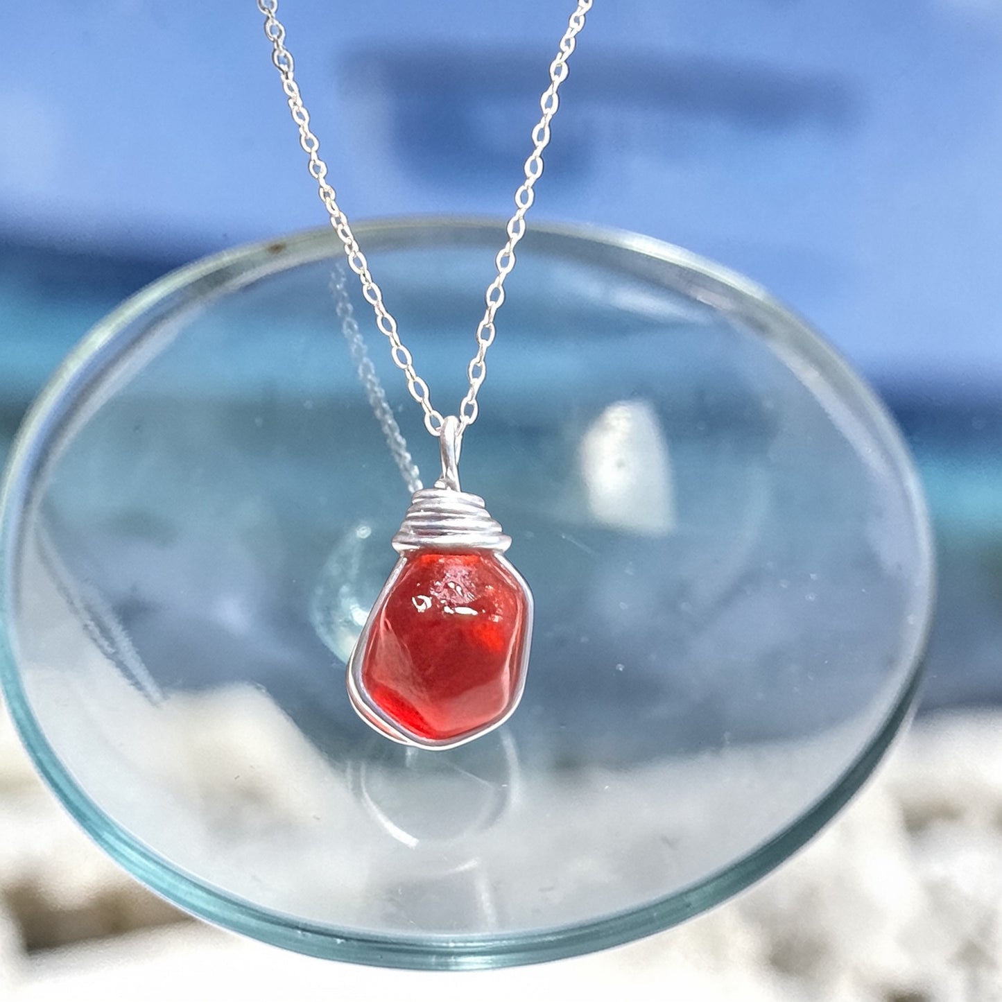 Very Rare Deep Red/Orange Seaham Sea Glass Pendant