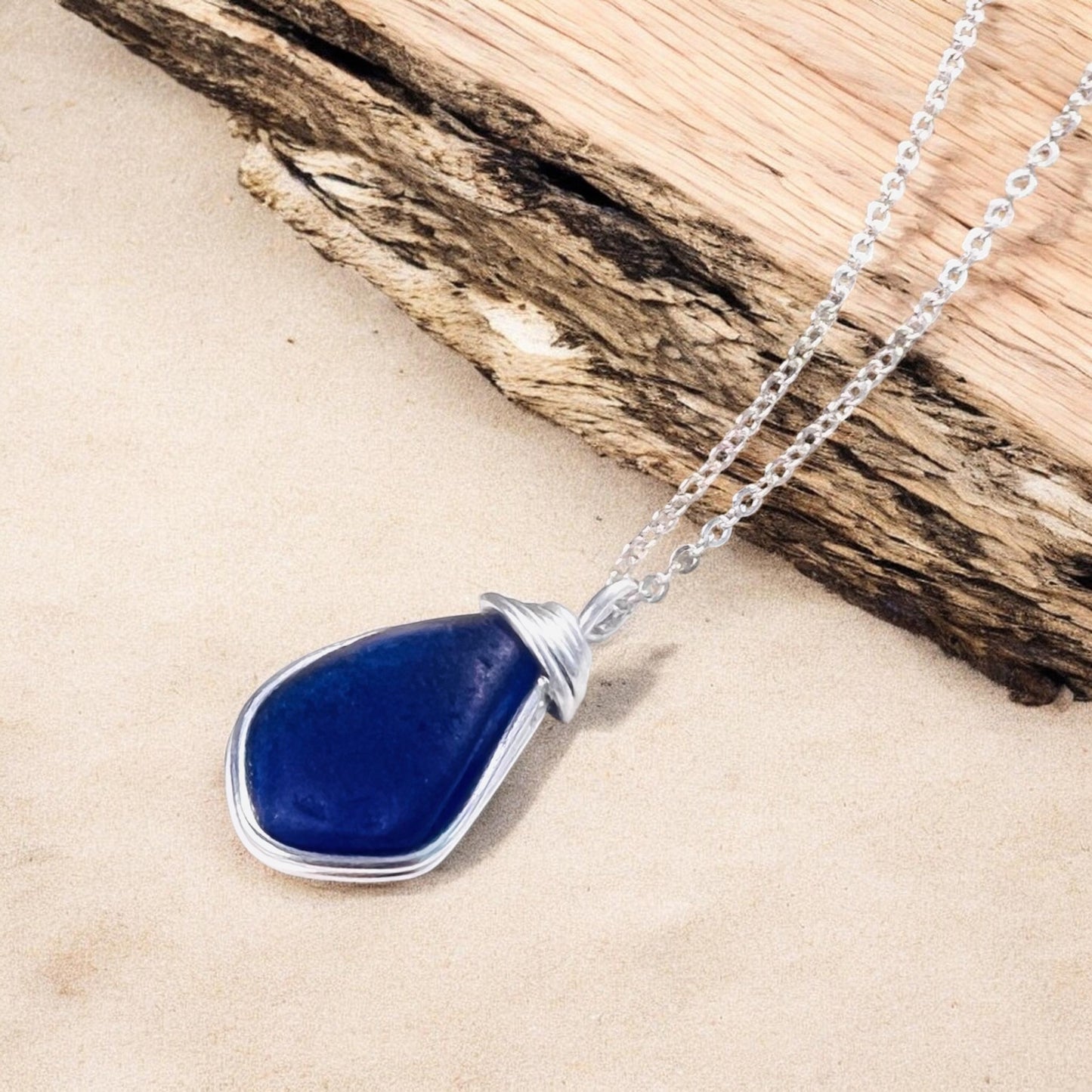 Deep Blue Seaham Sea Glass Pendant