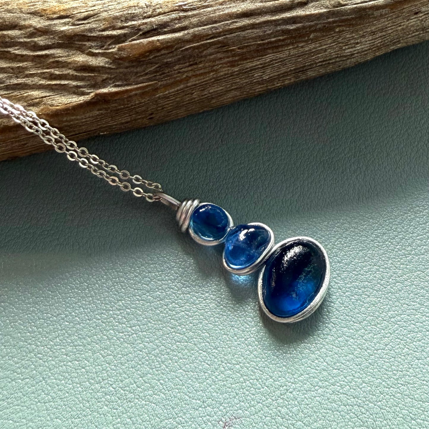 Blue Three Piece Seaham Sea Glass Pendant