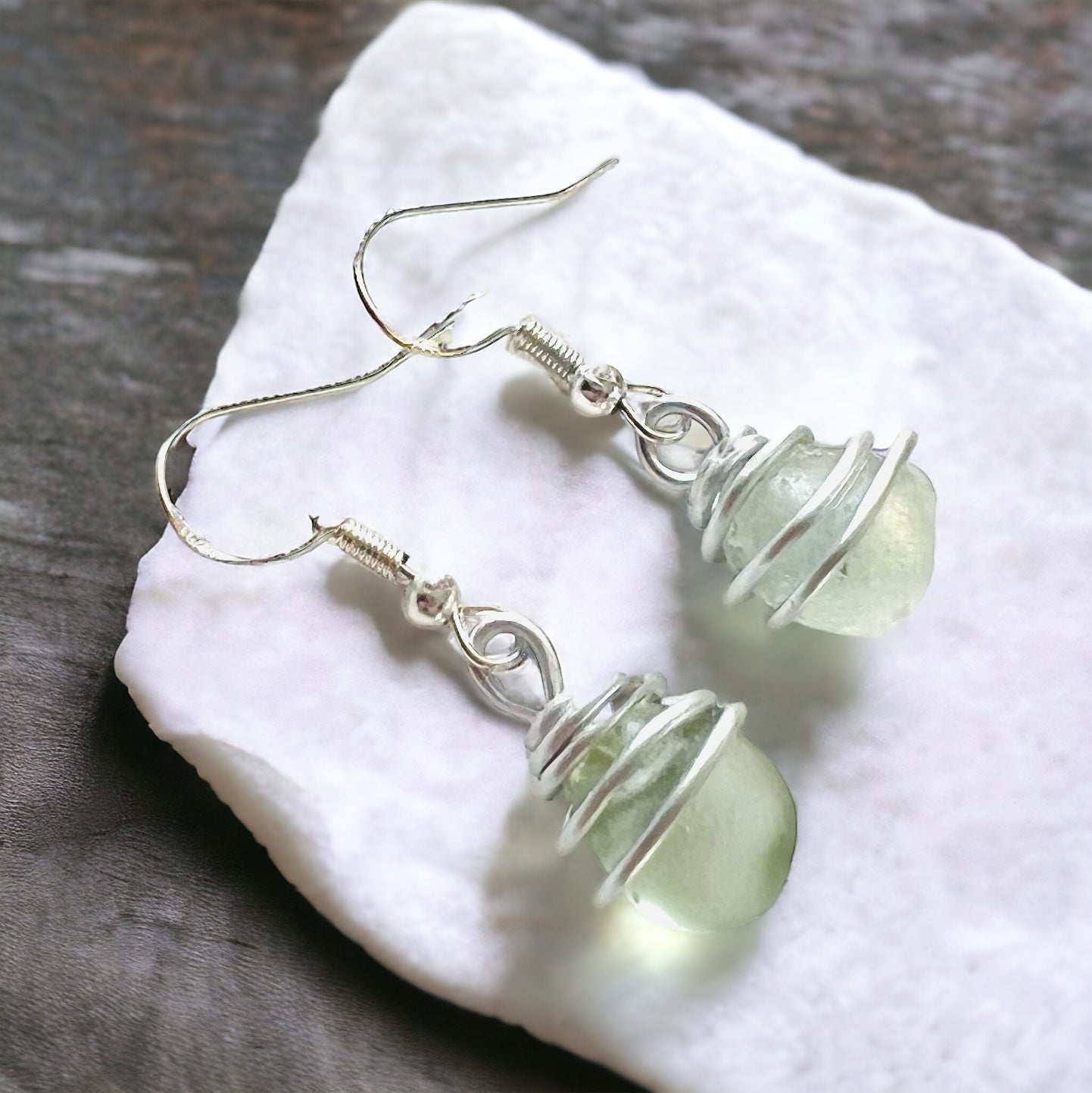 Pale Green Seaham Sea Glass Earrings