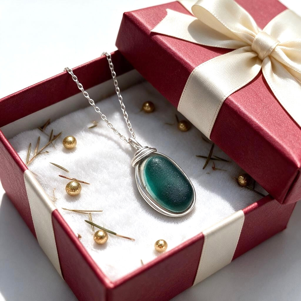 Lovely Turquoise Green Seaham Sea Glass Multi Pendant