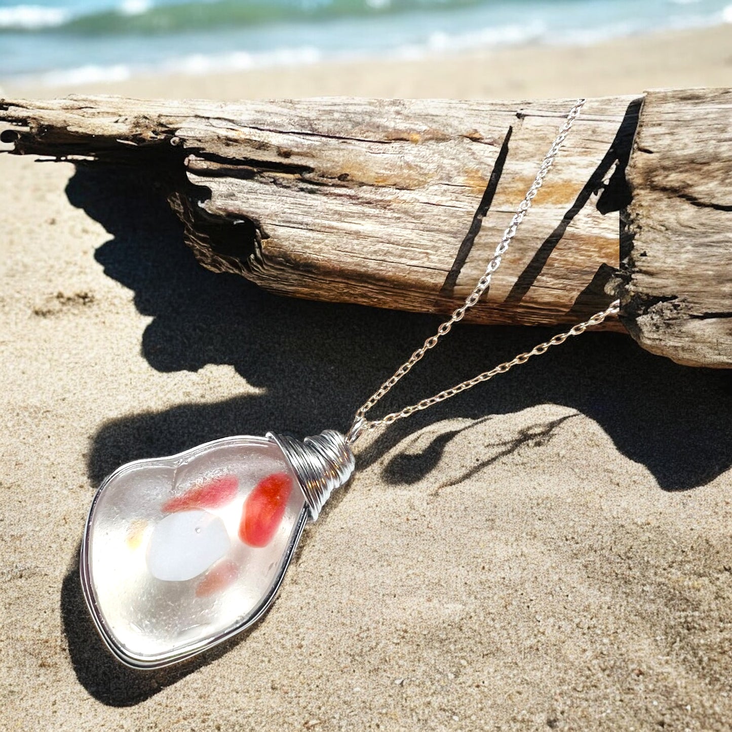 Very Large Italian Iberian Sea Multi Sea Glass Pendant