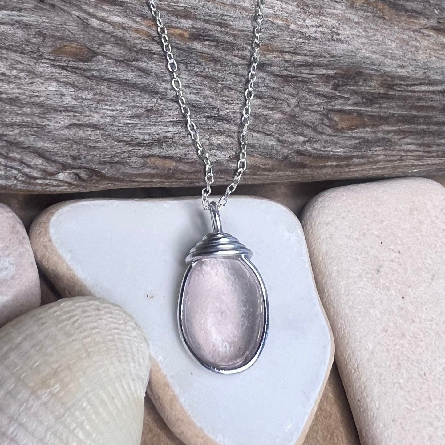 Rare Pale Pink Shade Sea Glass Pendant