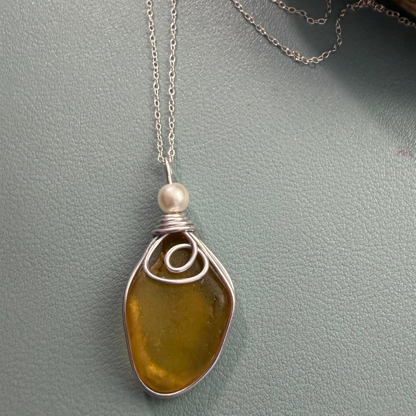 Large Rare Yellow Seaham Sea Glass Pendant
