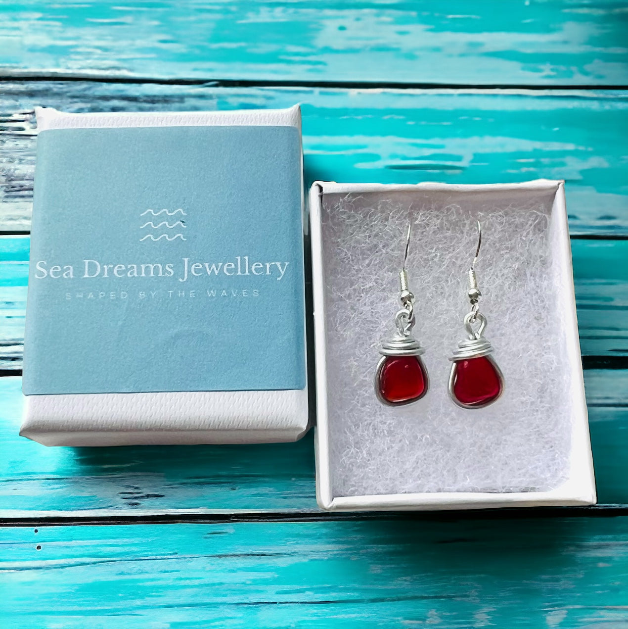Small Rare Red Seaham Sea Glass Earrings