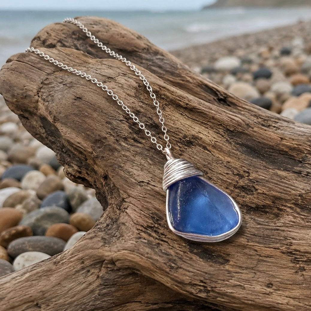 Mid Blue Seaham Sea Glass Pendant