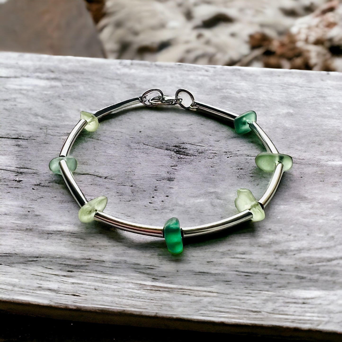 Mixed Greens Seaham Sea Glass Bangle Bracelet