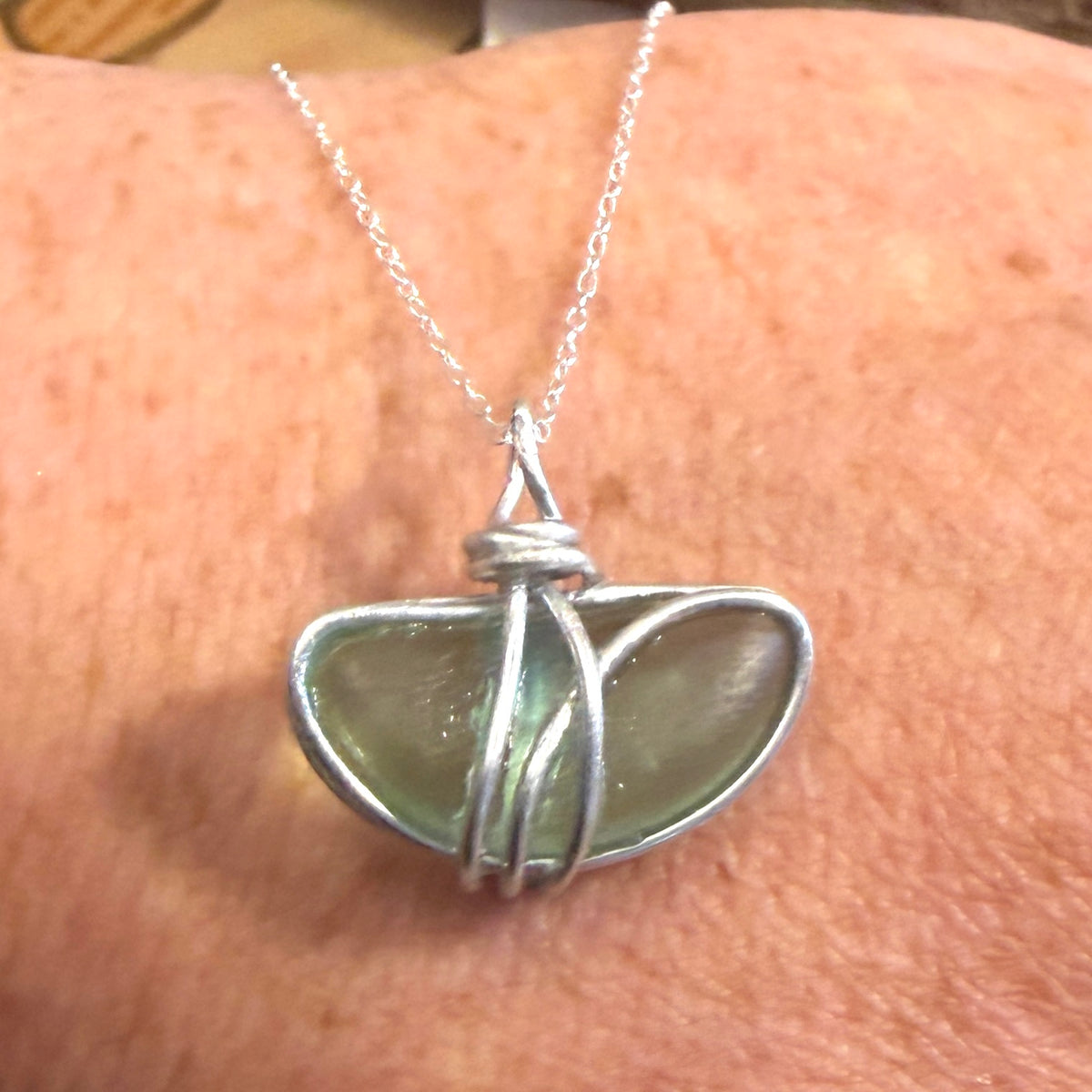 Aqua Green Seaham Sea Glass Pendant