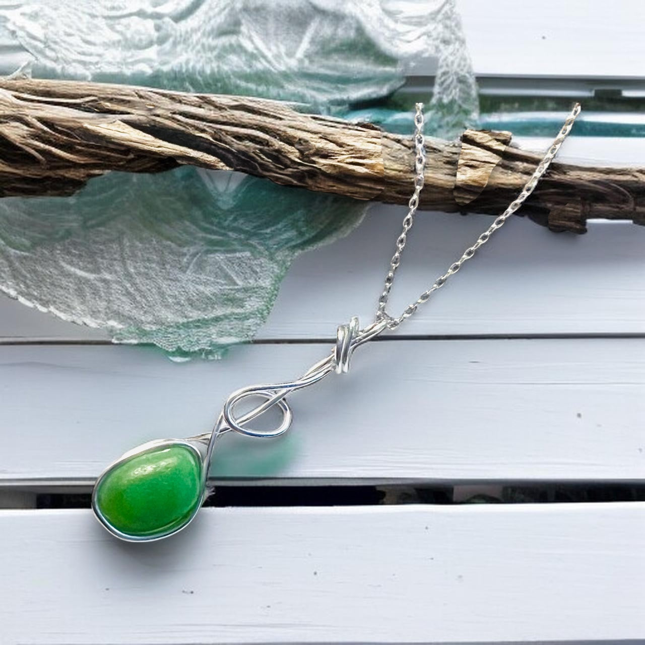 Rare Green UV Reactive Seaham Sea Glass Pendant