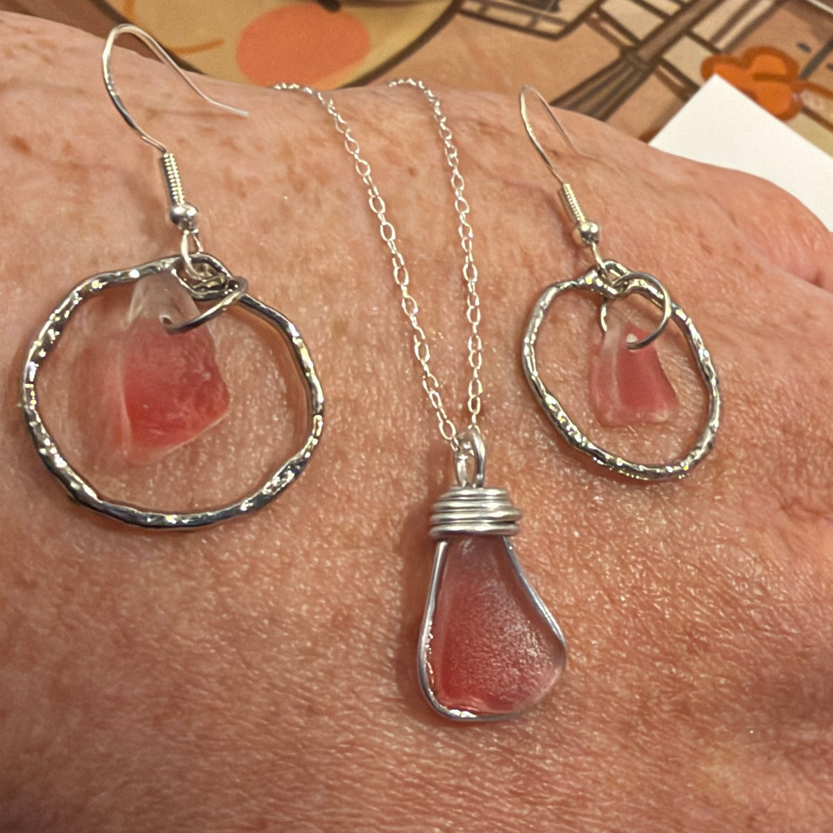 Rare Pink Canary Island Sea Glass Jewellery Set