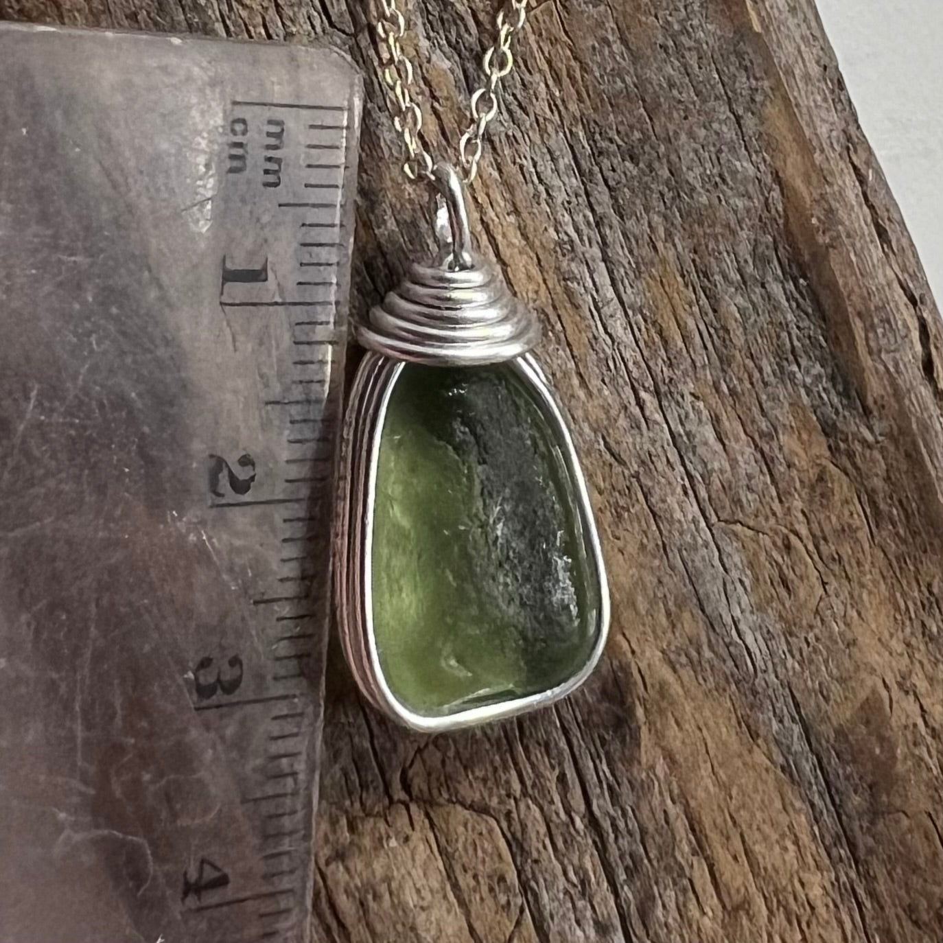 Lime Green Seaham Sea Glass and Glass Pearl Pendant