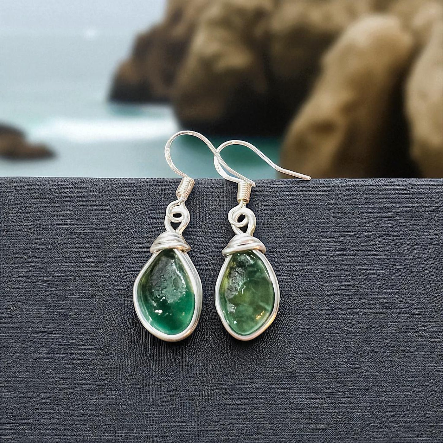 Turquoise Green Seaham Sea Glass Earrings